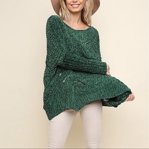 Chenille Knit Pullover Scalloped Hem